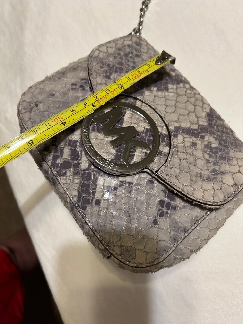 Michael Kors Lavender and Gray Snakeskin MK Chain Crossbody